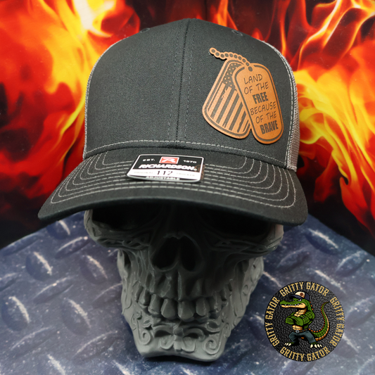 Land of the Free Because of the Brave Dog Tags Patch Hat