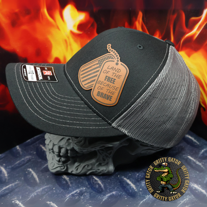 Land of the Free Because of the Brave Dog Tags Patch Hat