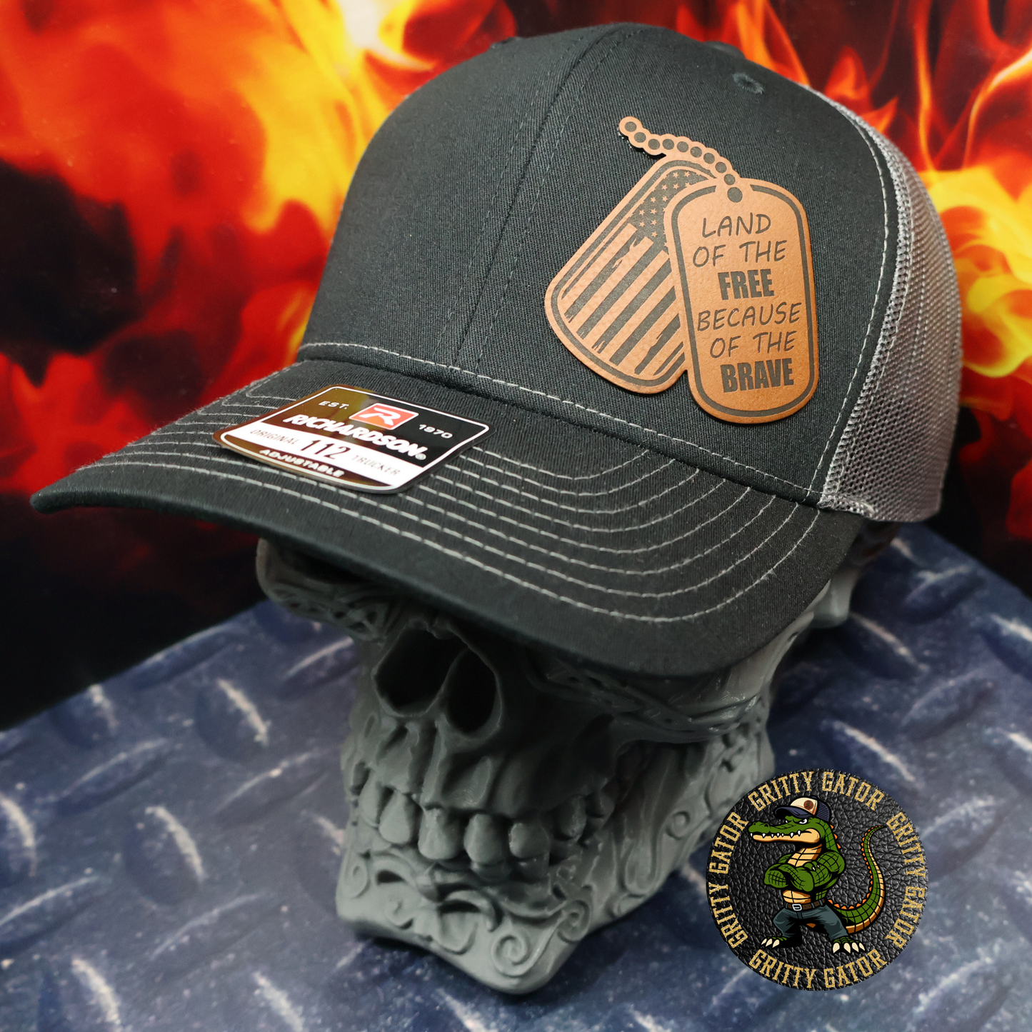Land of the Free Because of the Brave Dog Tags Patch Hat