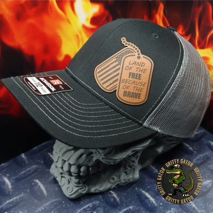 Land of the Free Because of the Brave Dog Tags Patch Hat