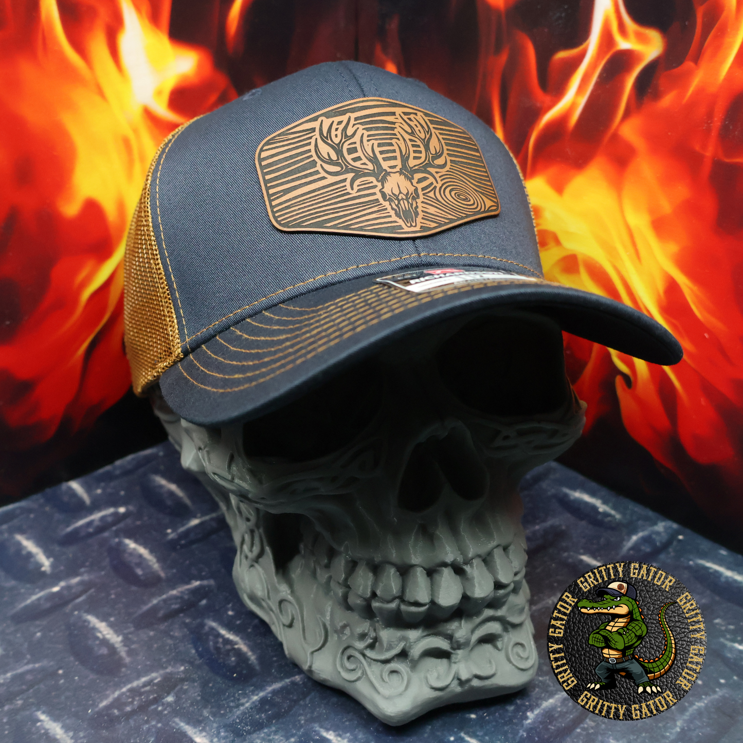 Deer Skull Wood Grain Patch Hat