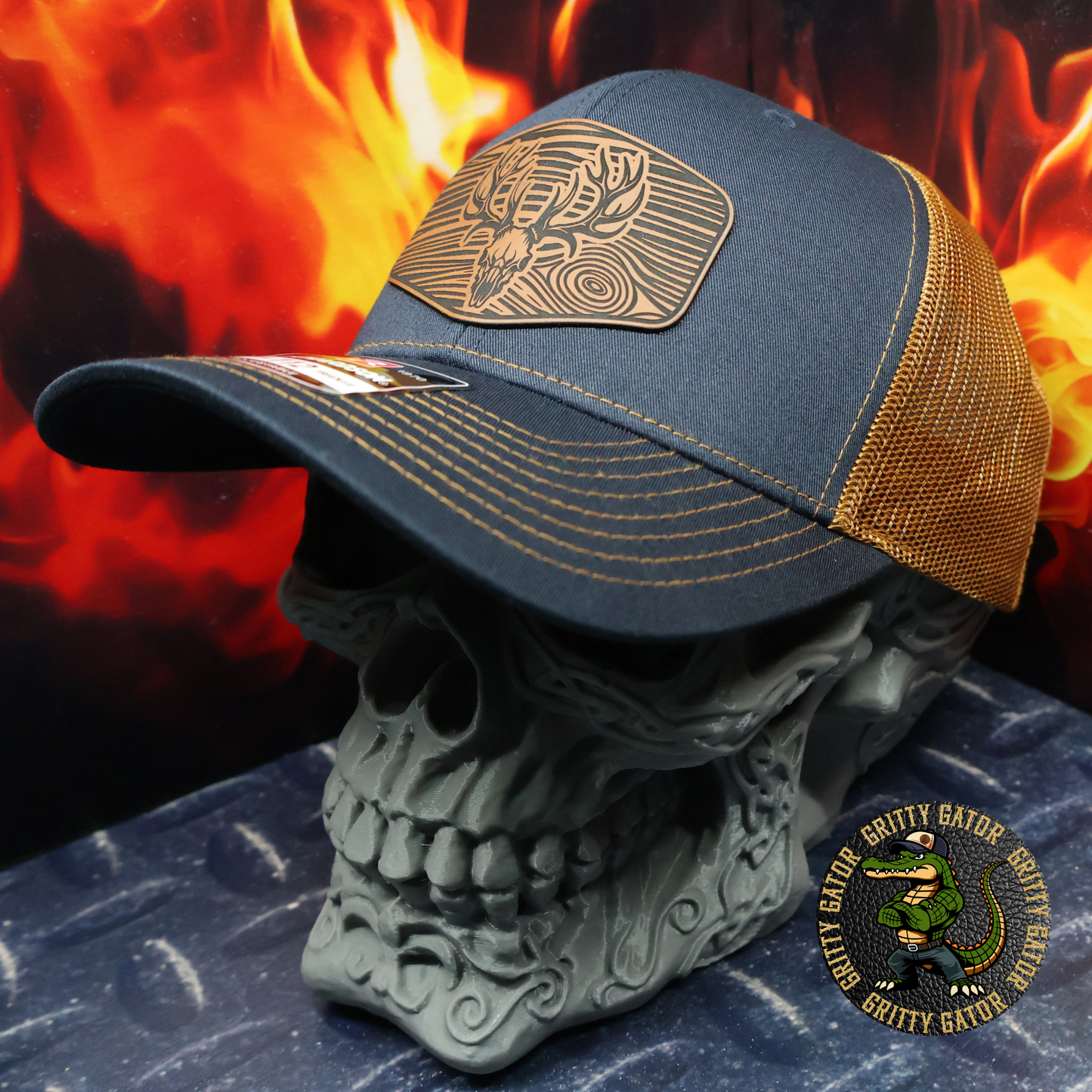 Deer Skull Wood Grain Patch Hat