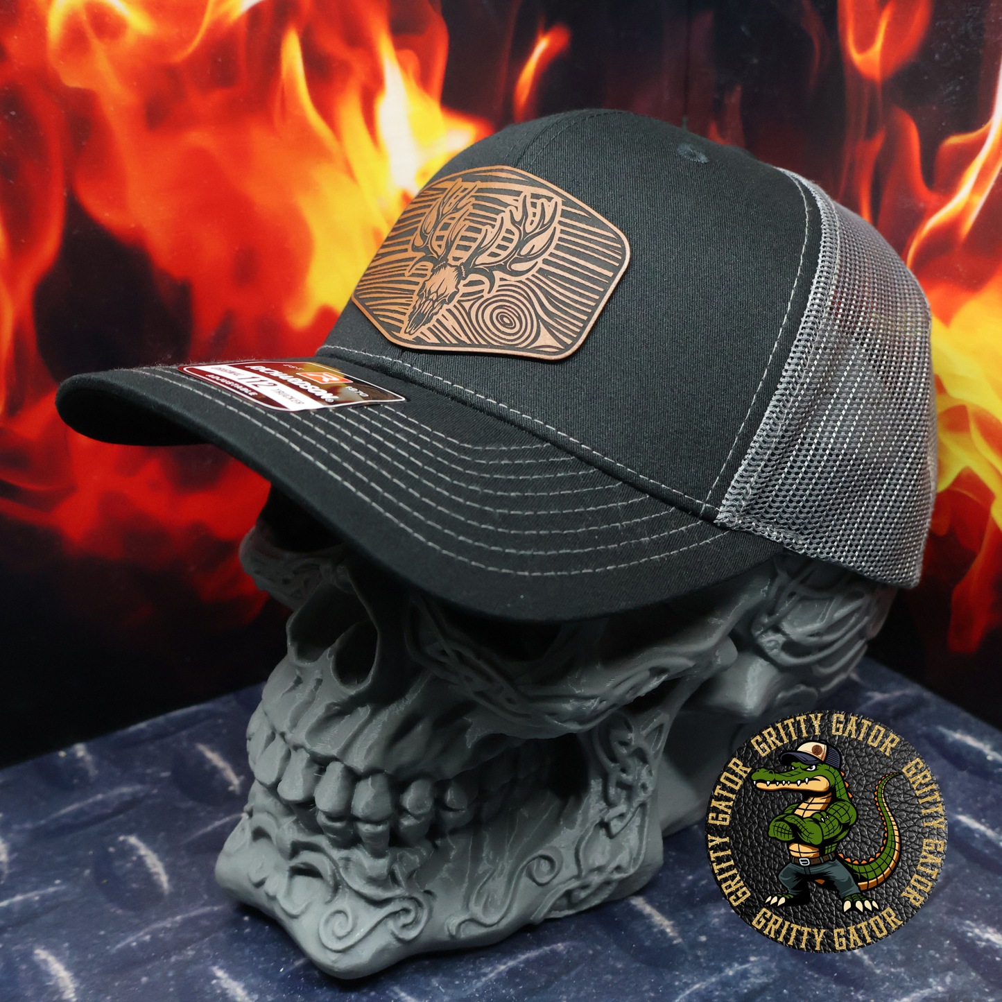 Deer Skull Wood Grain Patch Hat