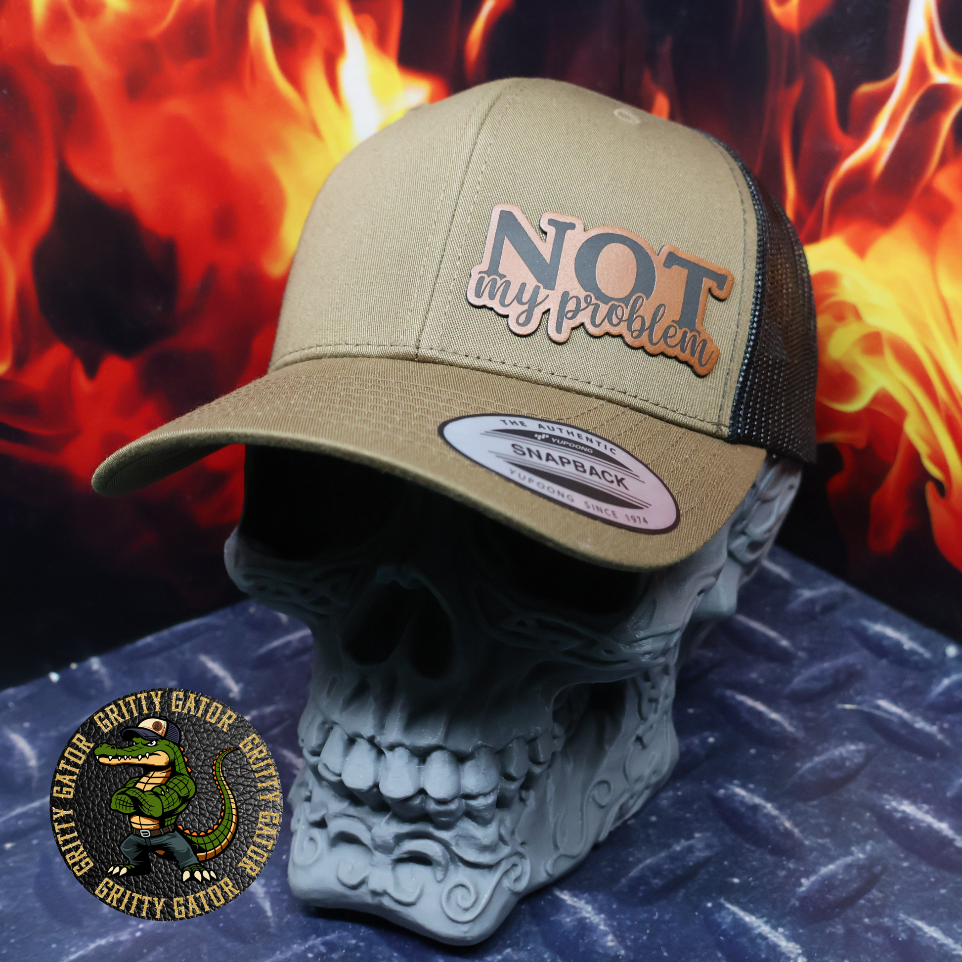 Not My Problem Patch Hat Yupoong Classics 6606 in Coyote Brown/Black from Gritty Gator